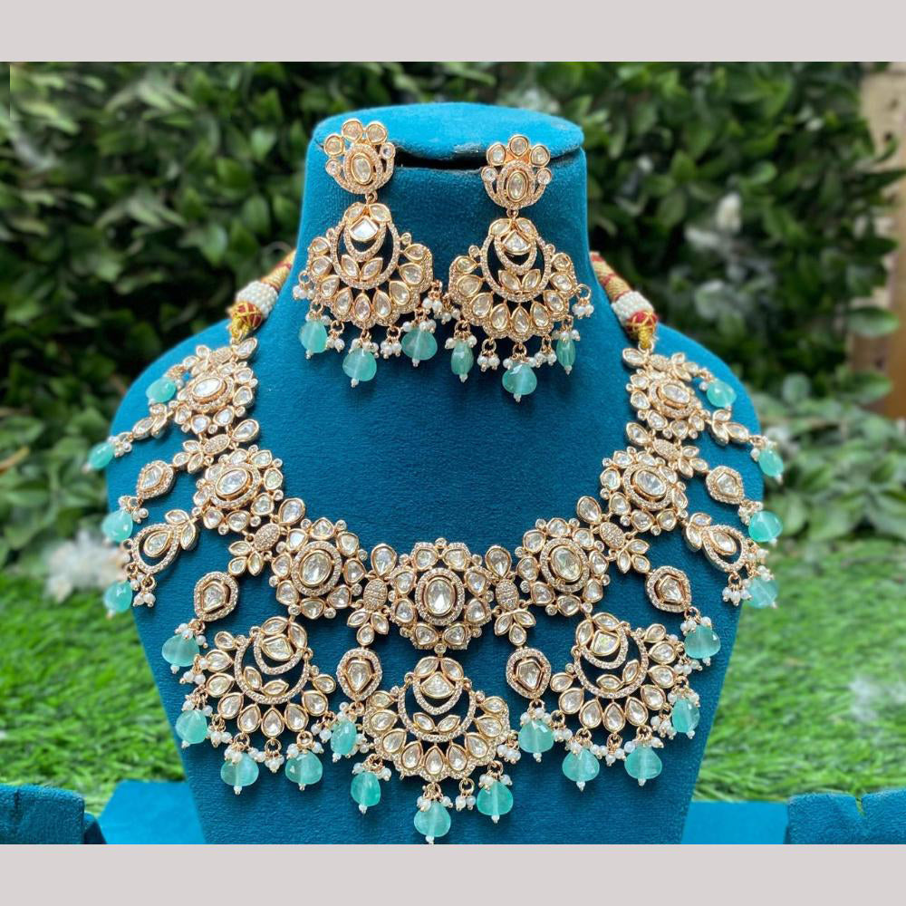 Amoliya Jewels Elegant Gold-Plated Crystal And Beads Necklace Set