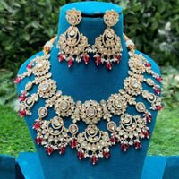 Amoliya Jewels Elegant Gold-Plated Crystal And Beads Necklace Set