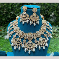 Amoliya Jewels Elegant Gold-Plated Crystal And Beads Necklace Set