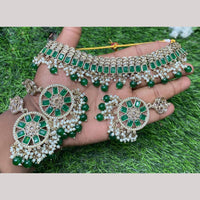 Amoliya Jewels Gold Plated Designer Crystal And Beads Choker Necklace Set