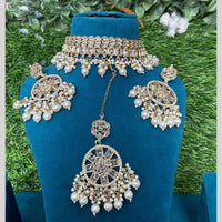 Amoliya Jewels Gold Plated Designer Crystal And Beads Choker Necklace Set
