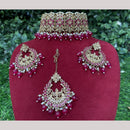 Amoliya Jewels Gold Plated Designer Crystal And Beads Choker Necklace Set