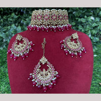 Amoliya Jewels Gold Plated Designer Crystal And Beads Choker Necklace Set