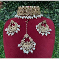 Amoliya Jewels Gold Plated Designer Crystal And Beads Choker Necklace Set
