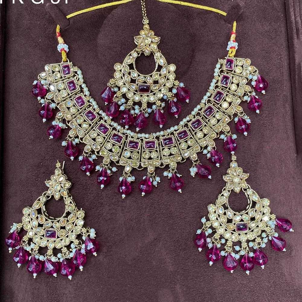 Amoliya Jewels Elegant Gold Plated Crystal And Beads Necklace Set