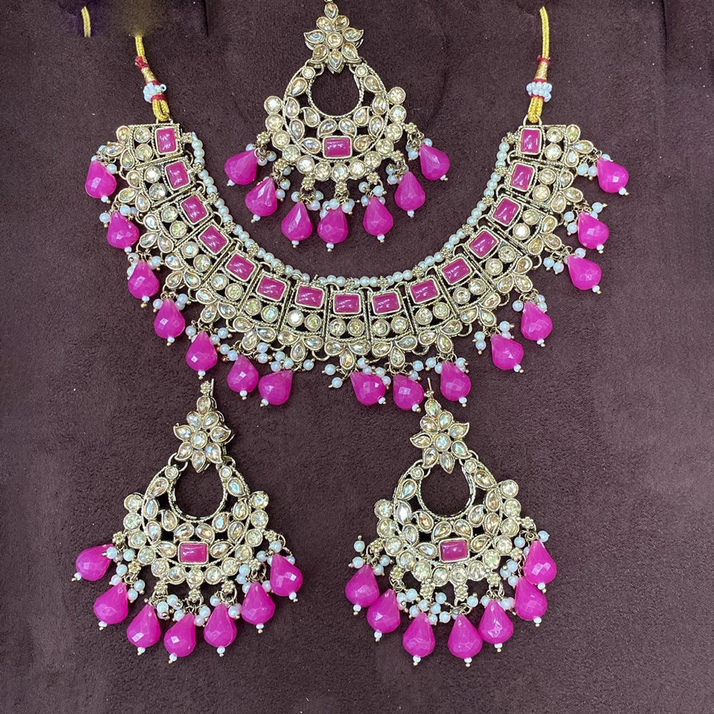 Amoliya Jewels Elegant Gold Plated Crystal And Beads Necklace Set
