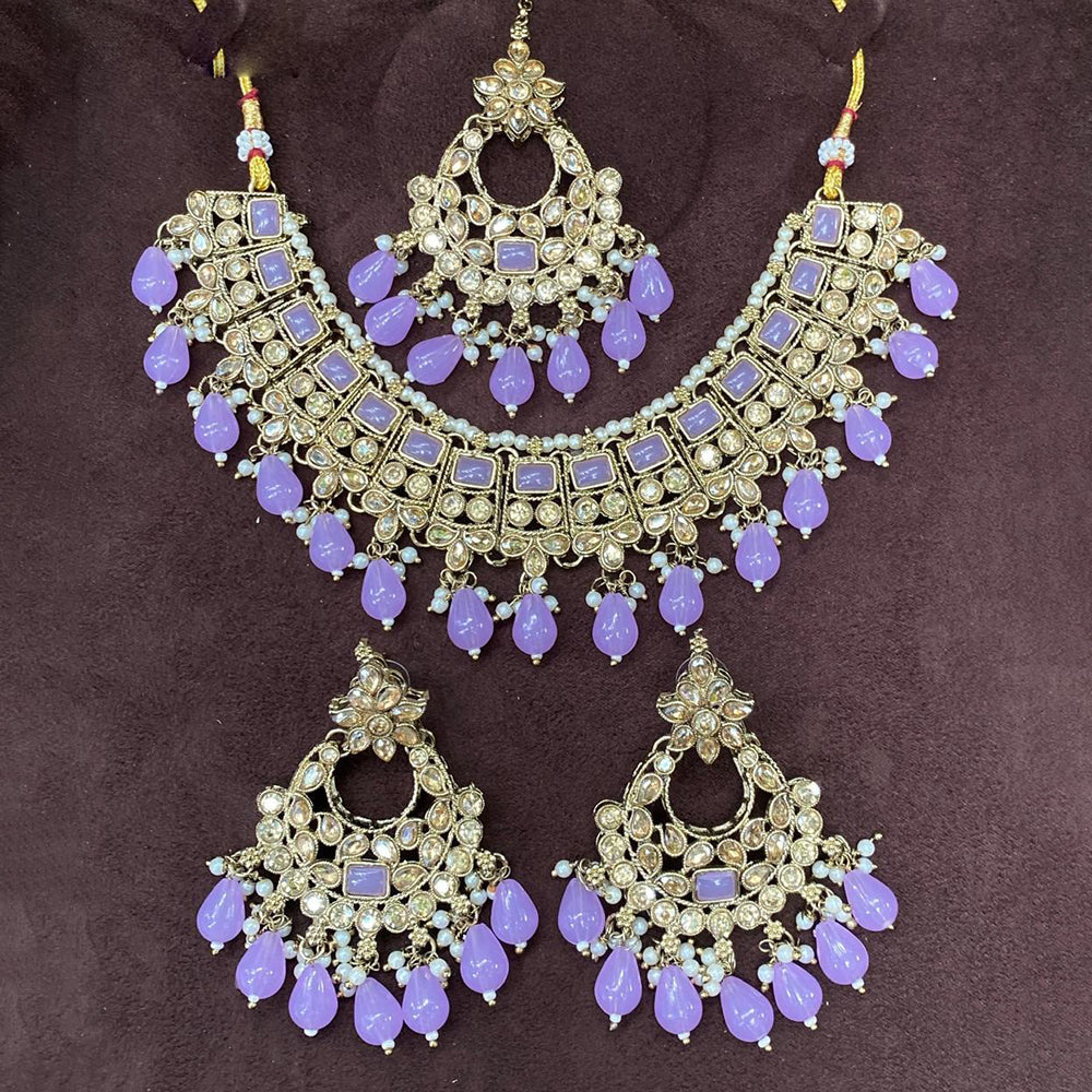 Amoliya Jewels Elegant Gold Plated Crystal And Beads Necklace Set