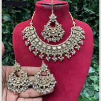 Amoliya Jewels Elegant Gold Plated Crystal And Beads Necklace Set