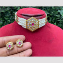 Amoliya Jewels Traditional Gold-Plated Polki Kundan And Beads Choker Necklace Set