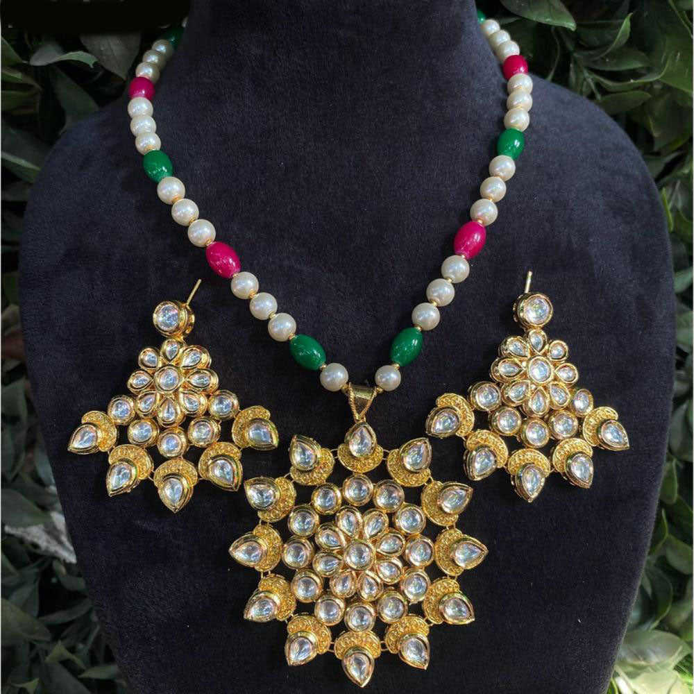 Amoliya Jewels Gold Plated Kundan And Beads Necklace Set