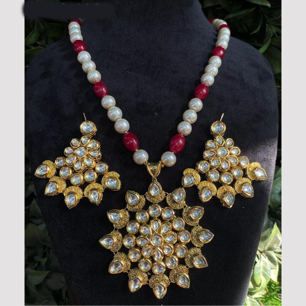 Amoliya Jewels Gold Plated Kundan And Beads Necklace Set