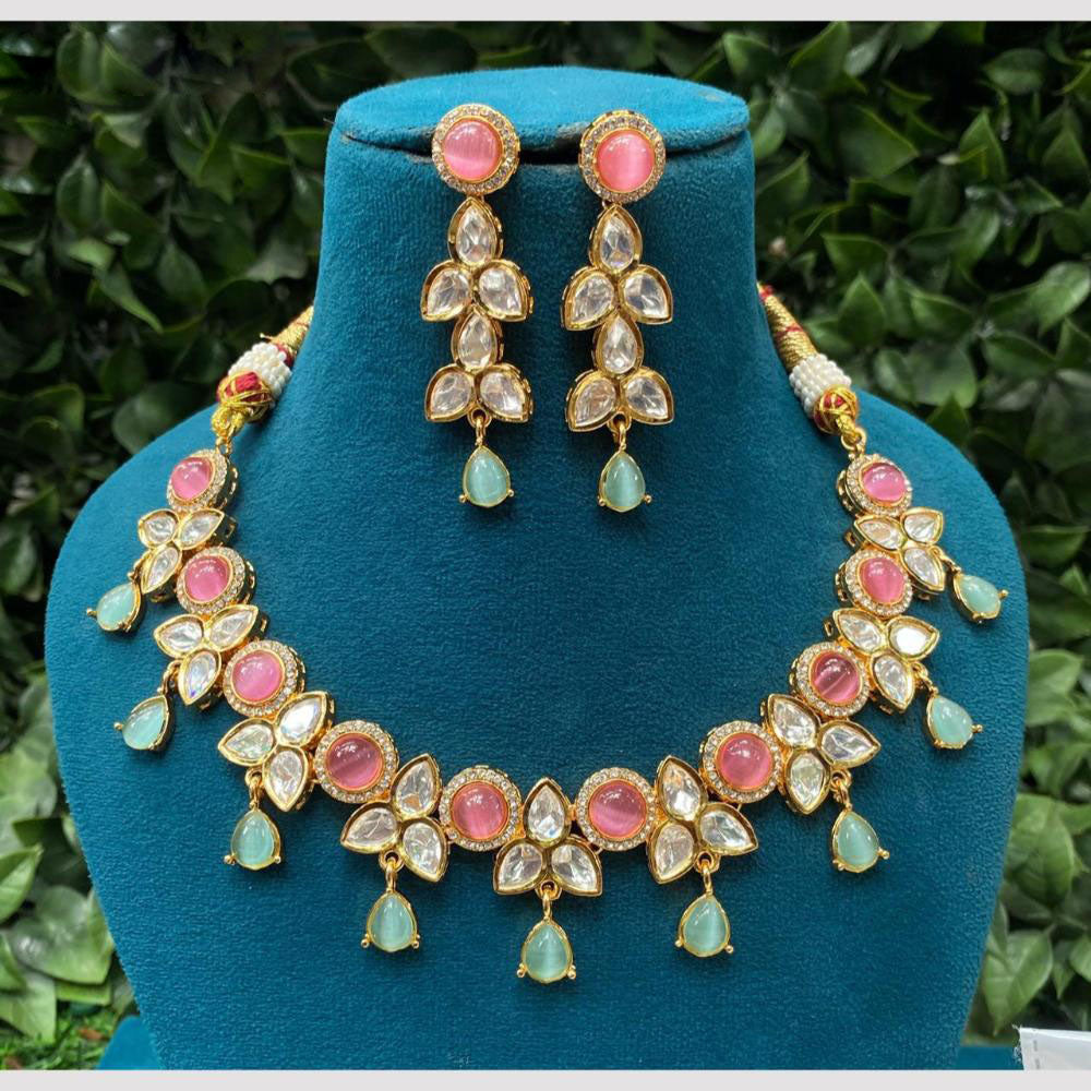 Amoliya Jewels Gold Plated Polki Kundan Necklace Set