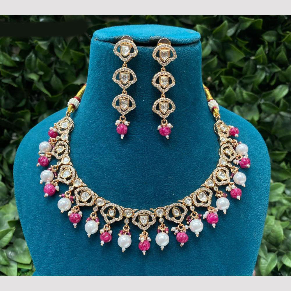 Amoliya Jewels Traditional Gold-Plated Polki Kundan And Beads Necklace Set
