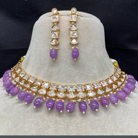Amoliya Jewels Traditional Gold-Plated Polki Kundan And Beads Necklace Set