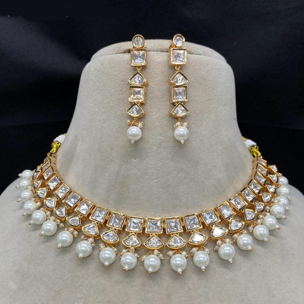 Amoliya Jewels Traditional Gold-Plated Polki Kundan And Beads Necklace Set