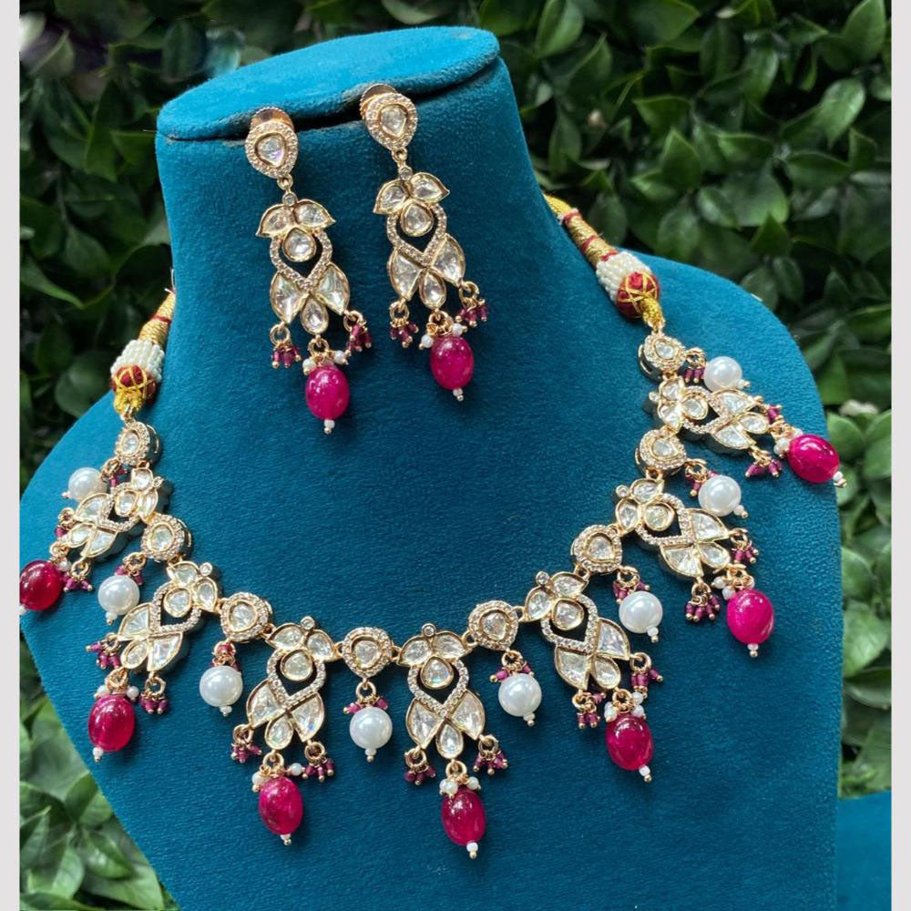 Amoliya Jewels Traditional Gold-Plated Polki Kundan And Beads Necklace Set