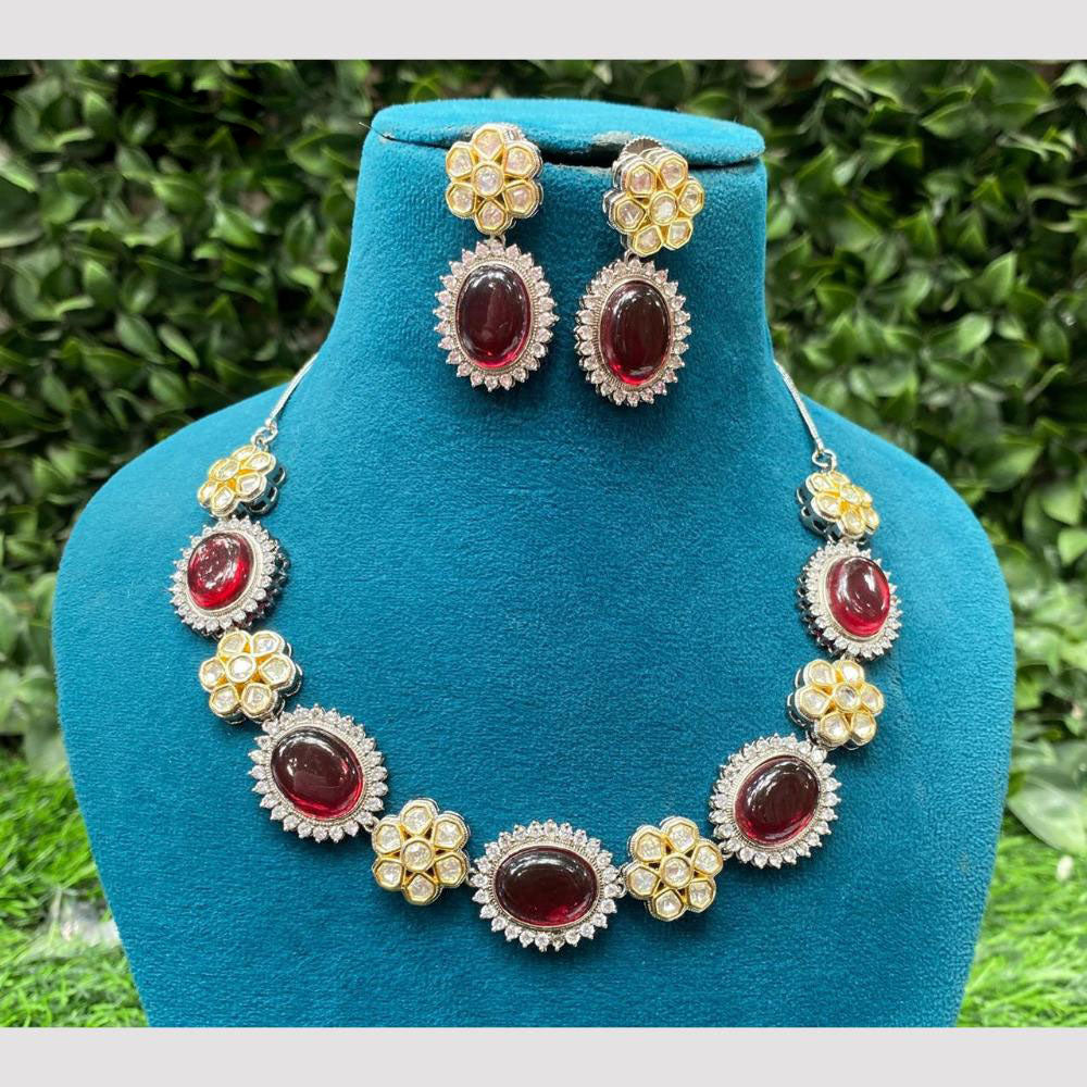 Amoliya Jewels Gold Plated Pota Stone Necklace Set