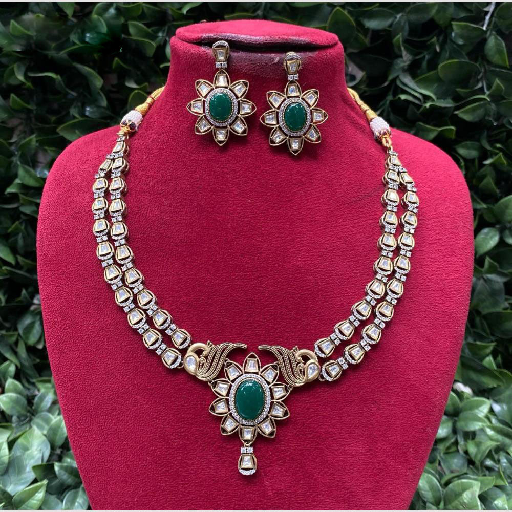 Amoliya Jewels Gold Plated Polki Kundan Necklace Set