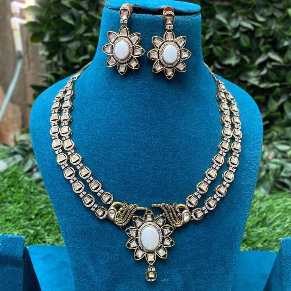 Amoliya Jewels Gold Plated Polki Kundan Necklace Set