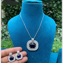 Amoliya Jewels Silver Plated American Diamond Necklace Set