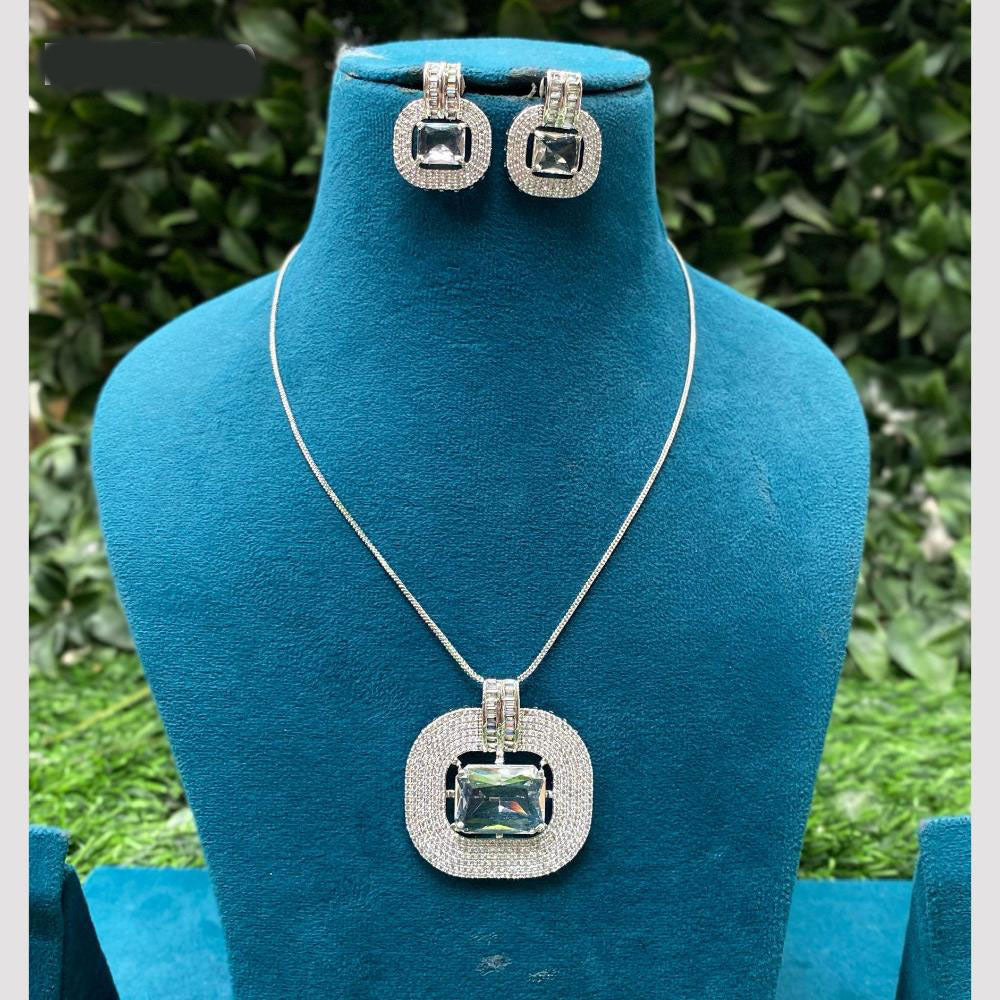 Amoliya Jewels Silver Plated American Diamond Necklace Set