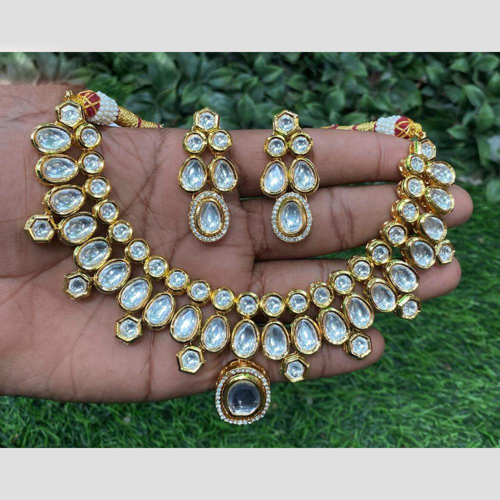 Amoliya Jewels Elegant Gold Plated Kundan Stone And Beads Necklace Set