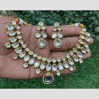 Amoliya Jewels Elegant Gold Plated Kundan Stone And Beads Necklace Set