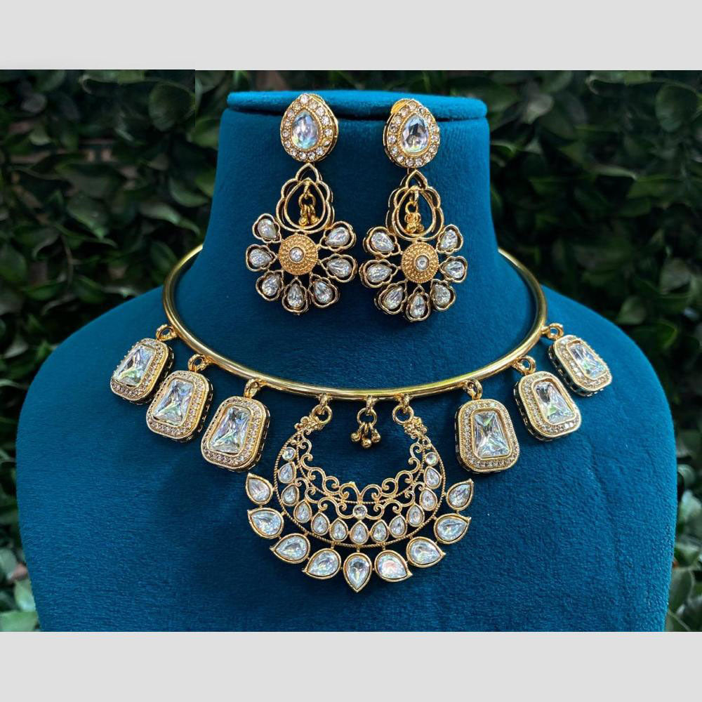 Amoliya Jewels Elegant Gold Plated Kundan Stone And Beads Necklace Set