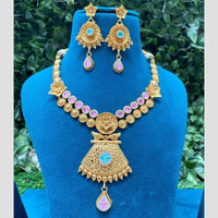 Amoliya Jewels Elegant Gold Plated Pota Stone And Beads Necklace Set