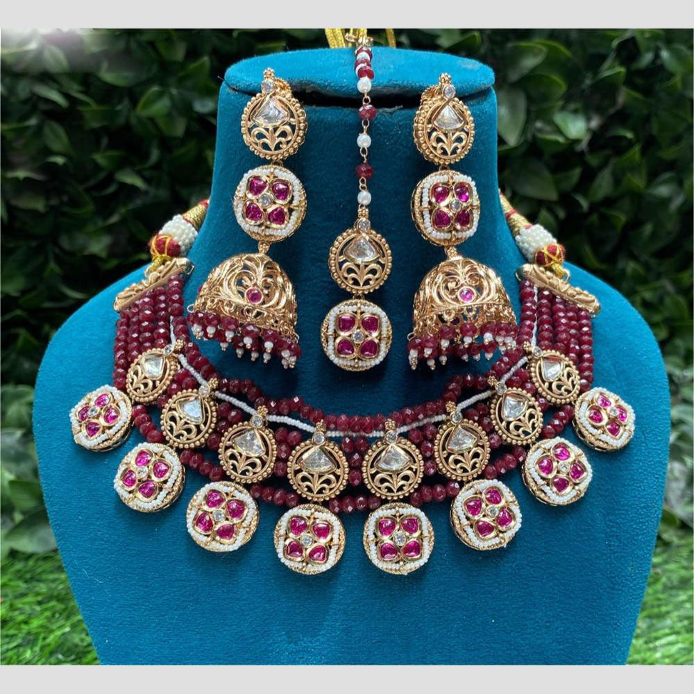 Amoliya Jewels Elegant Gold Plated Pota Stone And Beads Necklace Set