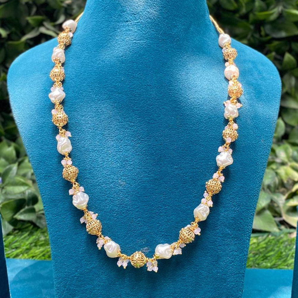Amoliya Jewels Gold Plated Pearl And Beads Long Necklace Set