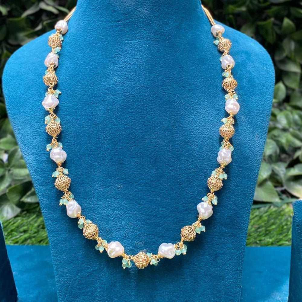 Amoliya Jewels Gold Plated Pearl And Beads Long Necklace Set