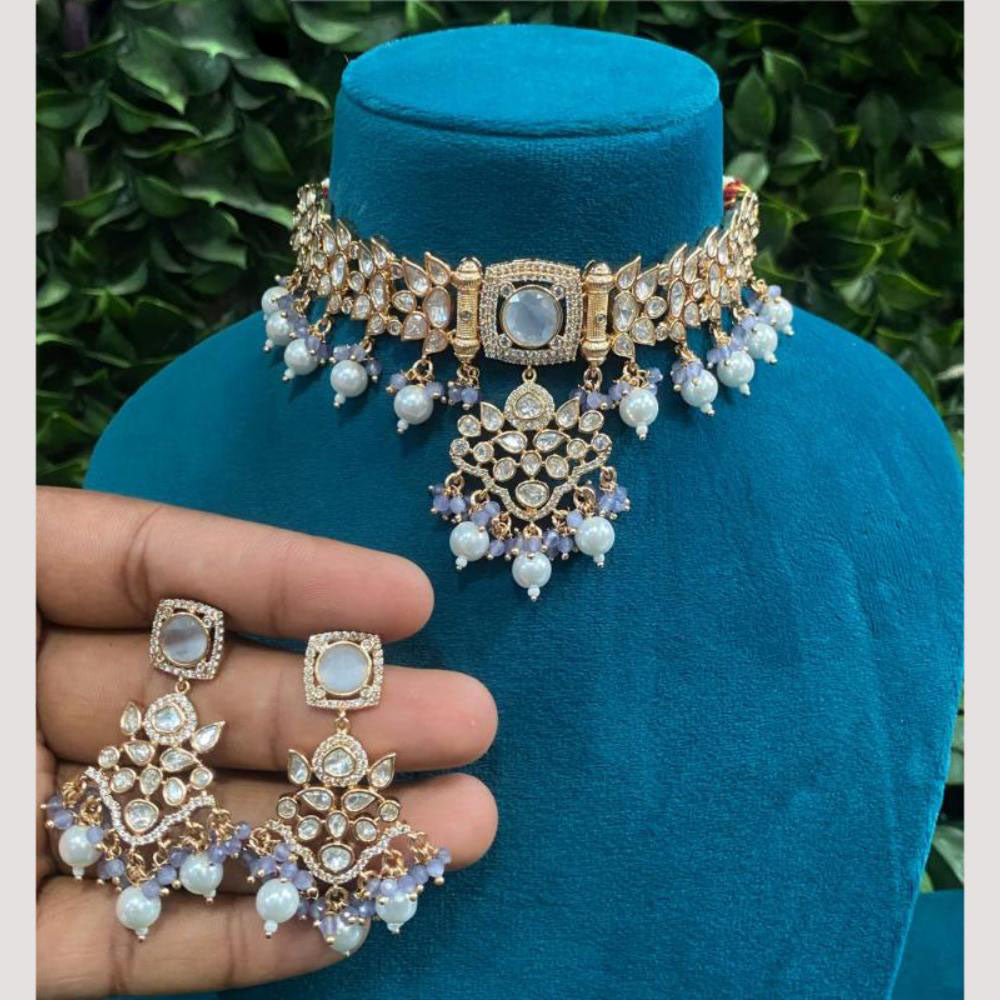Amoliya Jewels Gold Plated Polki Kundan And Beads Choker Necklace Set