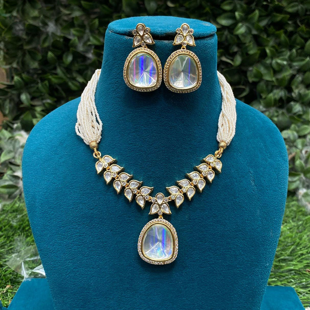 Amoliya Jewels Gold Plated Polki Kundan Stone And Pearls Necklace Set