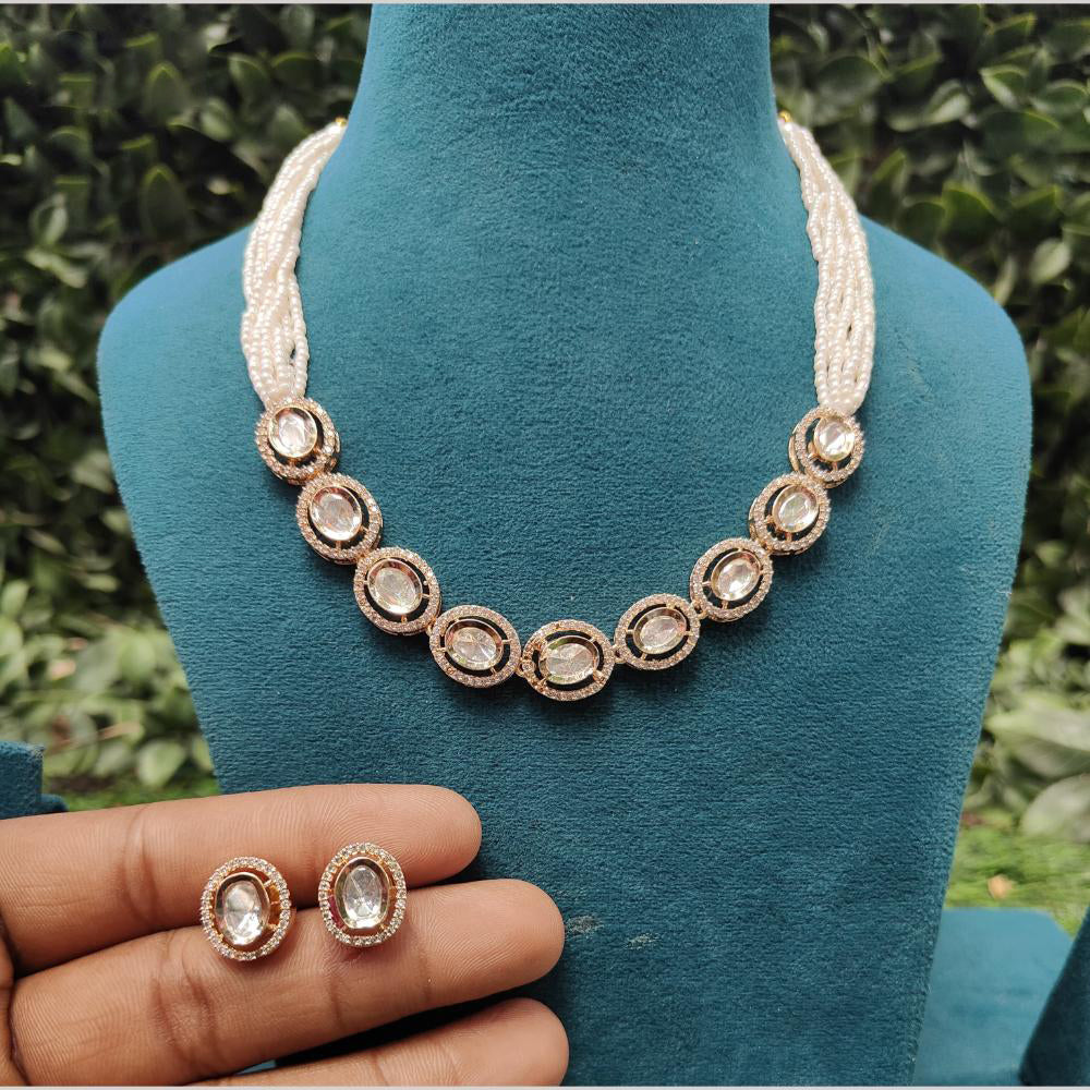 Amoliya Jewels Gold Plated Crystal And Pearl Necklace Set
