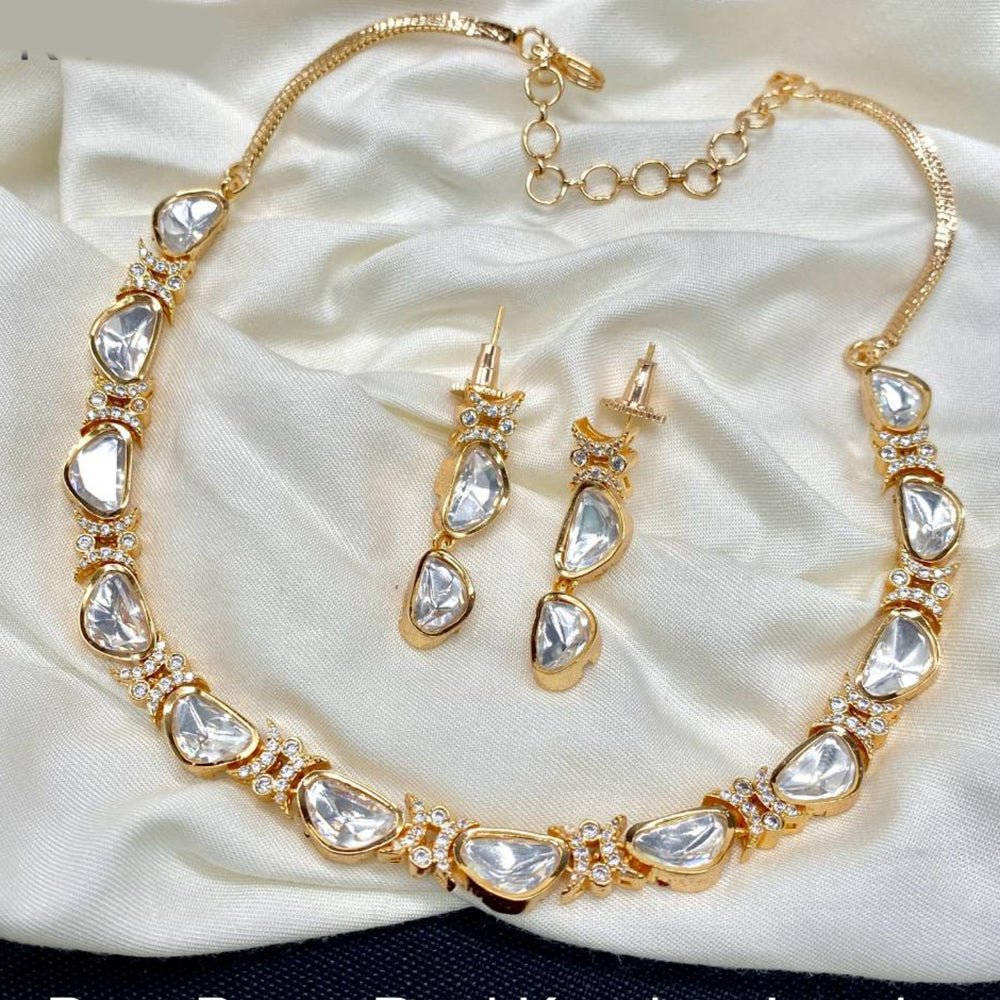 Amoliya Jewels Gold Plated Kundan And Austrain Stone Necklace Set