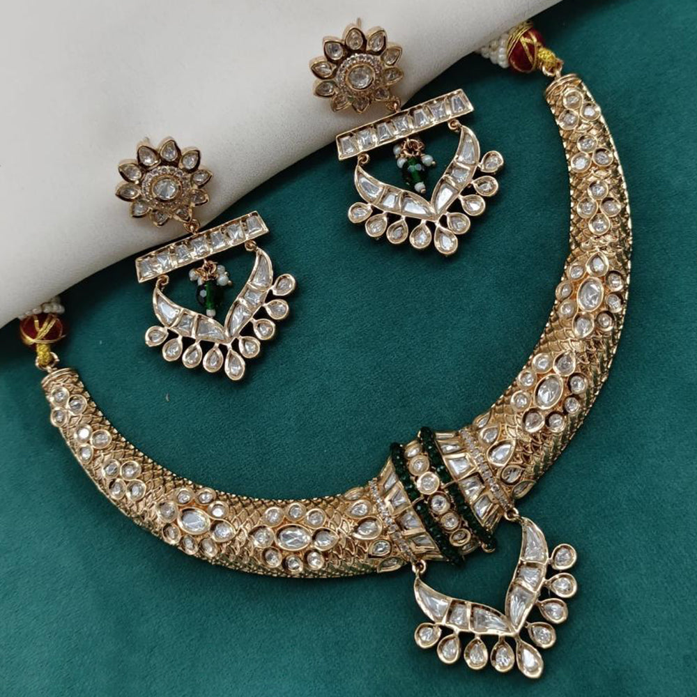 Amoliya Jewels Gold Plated Polki Kundan Necklace Set
