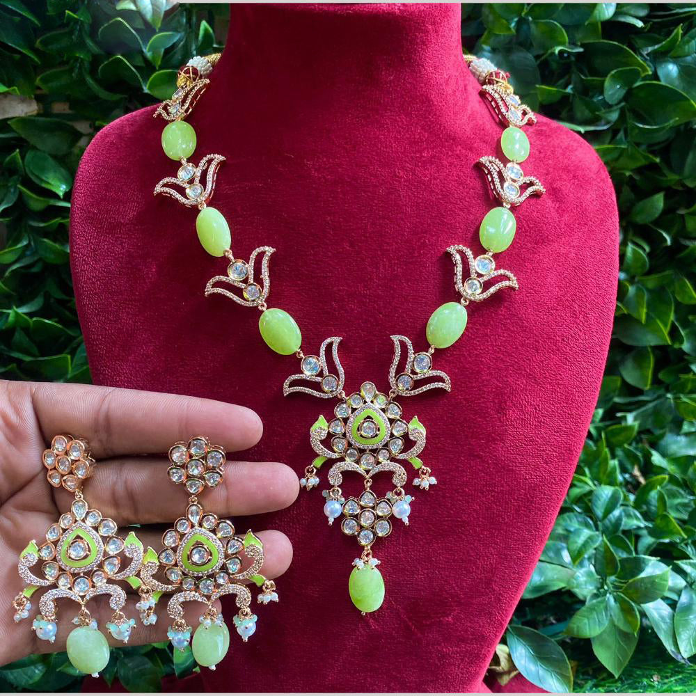 Amoliya Jewels Gold Plated Kundan And Austrain Stone Necklace Set