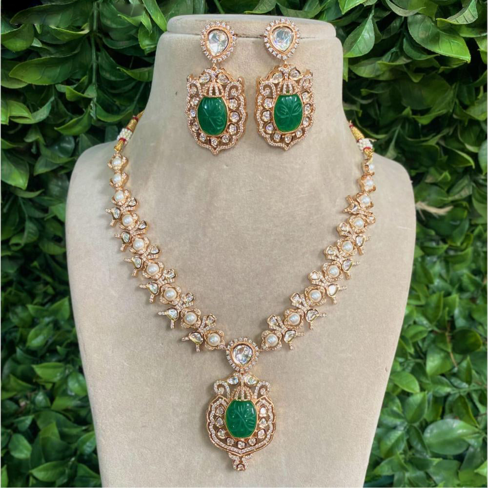 Amoliya Jewels Gold Plated Kundan And Austrain Stone Necklace Set
