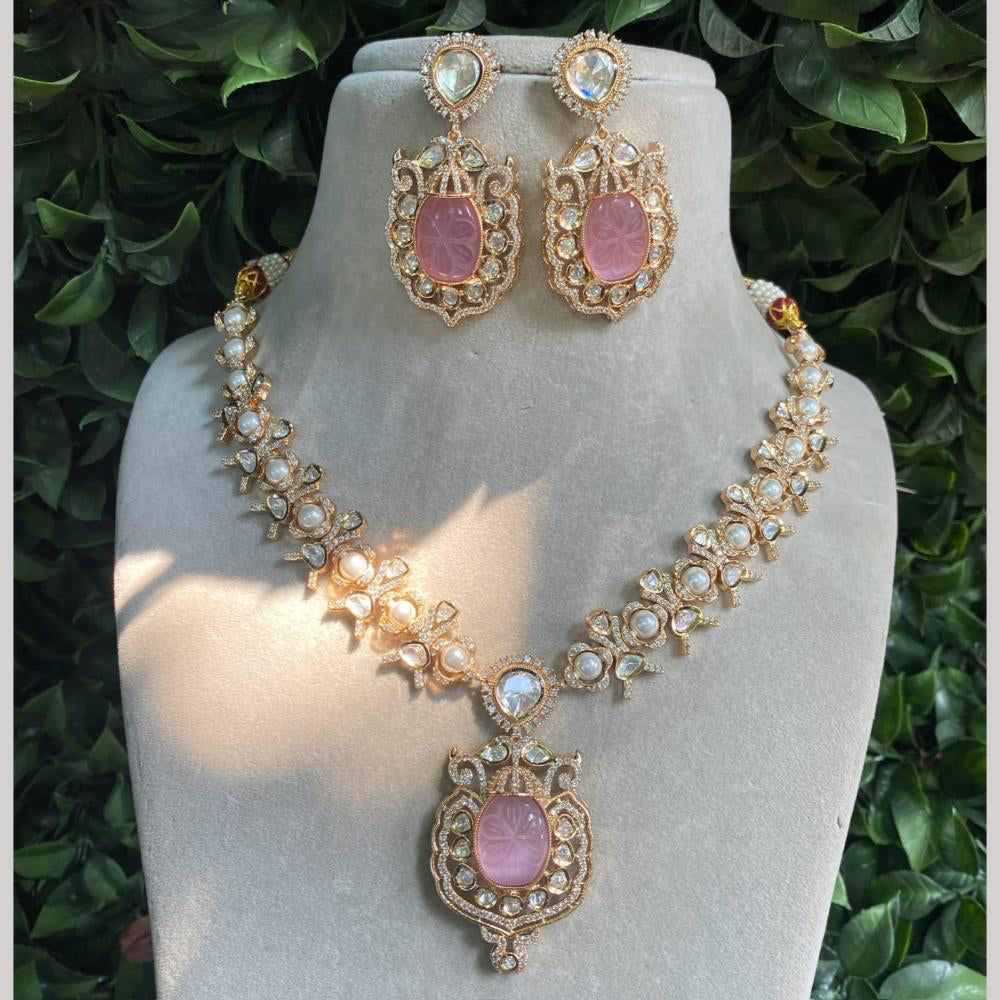 Amoliya Jewels Gold Plated Kundan And Austrain Stone Necklace Set