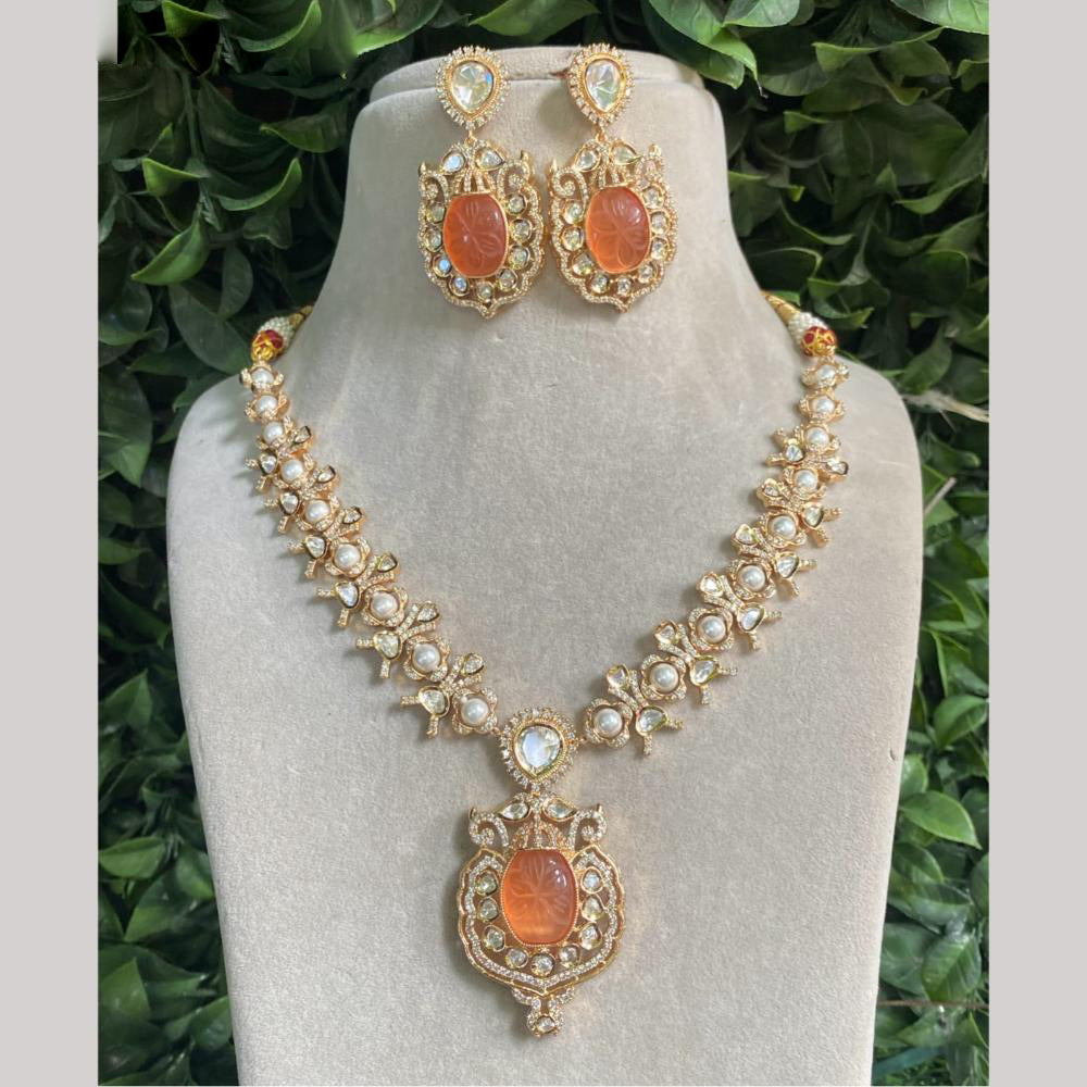 Amoliya Jewels Gold Plated Kundan And Austrain Stone Necklace Set