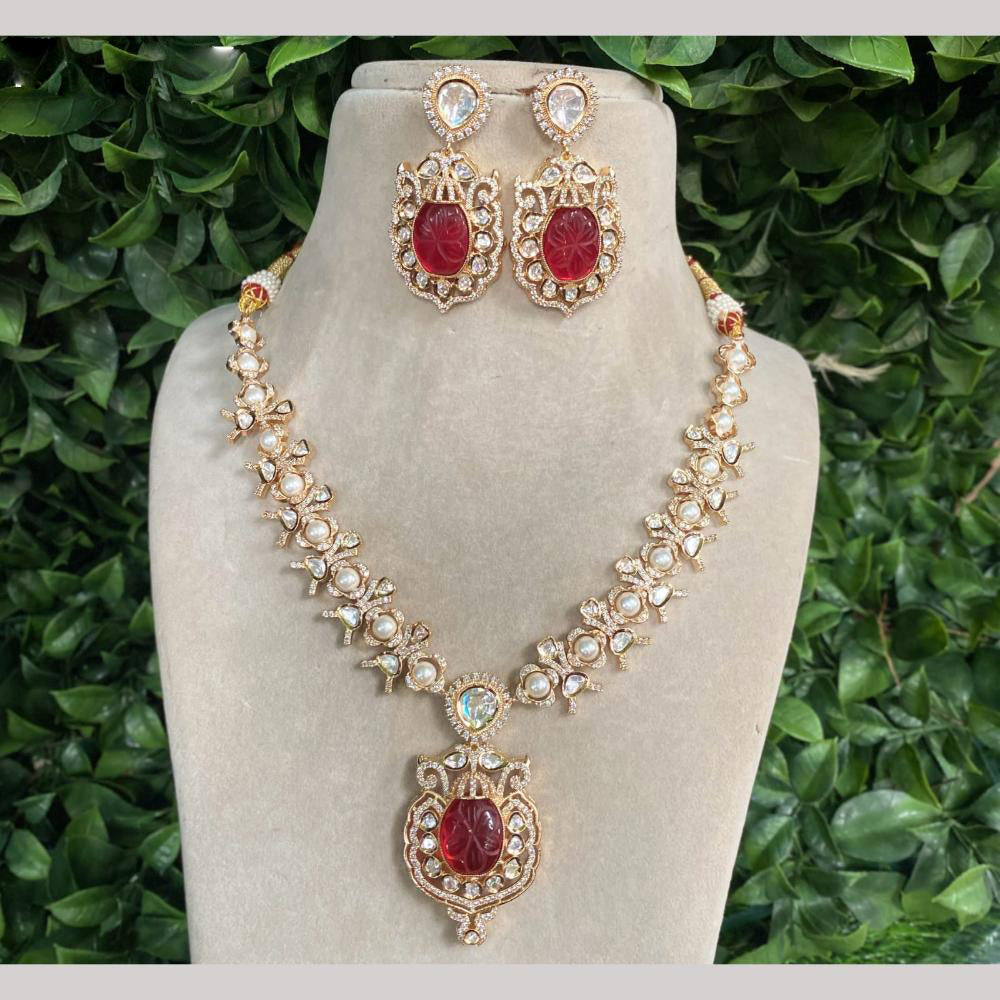 Amoliya Jewels Gold Plated Kundan And Austrain Stone Necklace Set