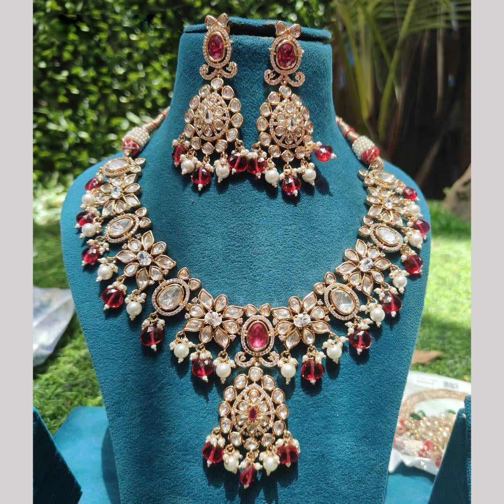 Amoliya Jewels Gold Plated Polki Kundan And Beads Necklace Set