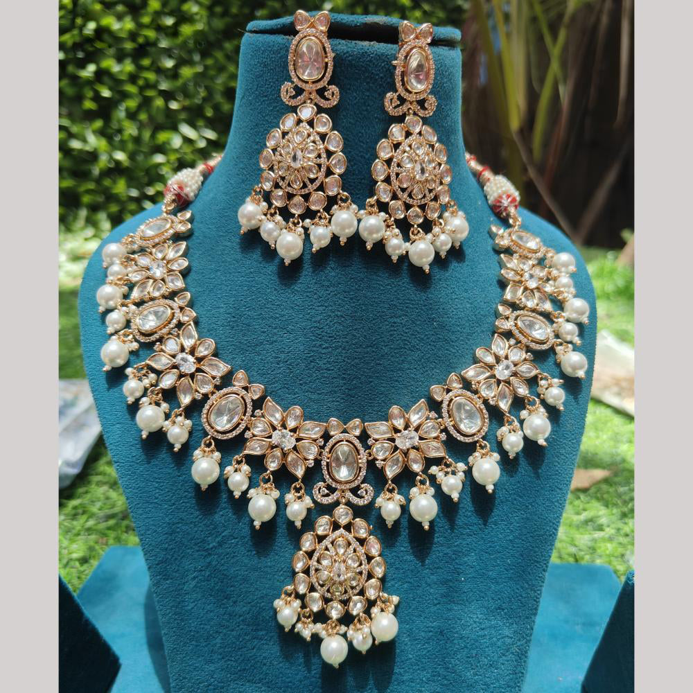 Amoliya Jewels Gold Plated Polki Kundan And Beads Necklace Set