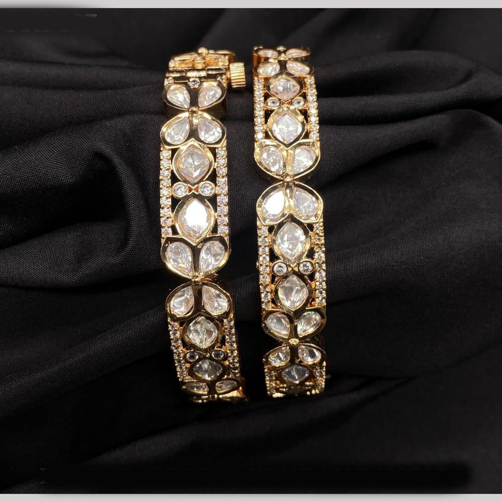 Amoliya Jewels Traditional Gold Plated Polki Kundan Openable Bangles Set