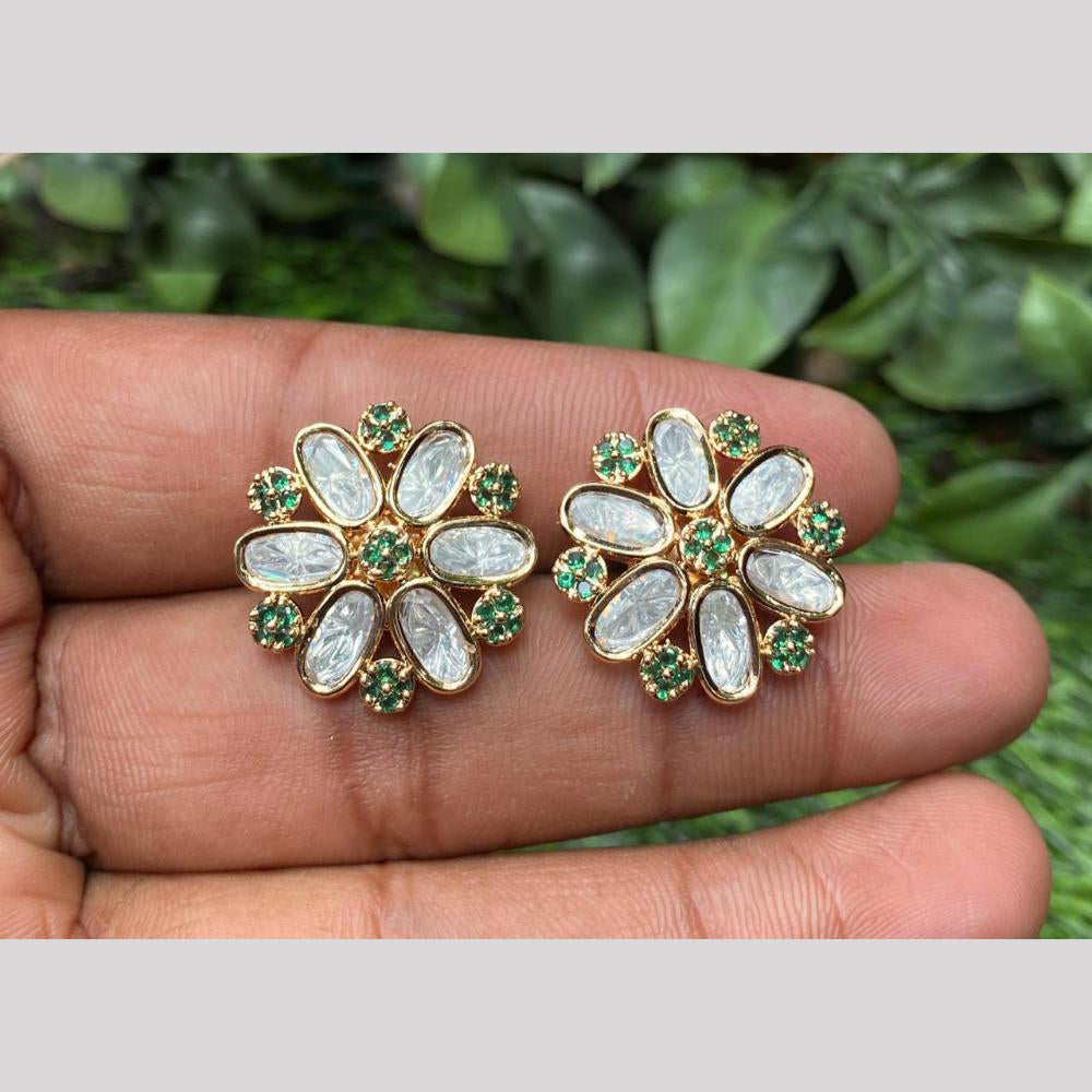Amoliya Jewels Gold Plated Polki Kundan Stud Earrings