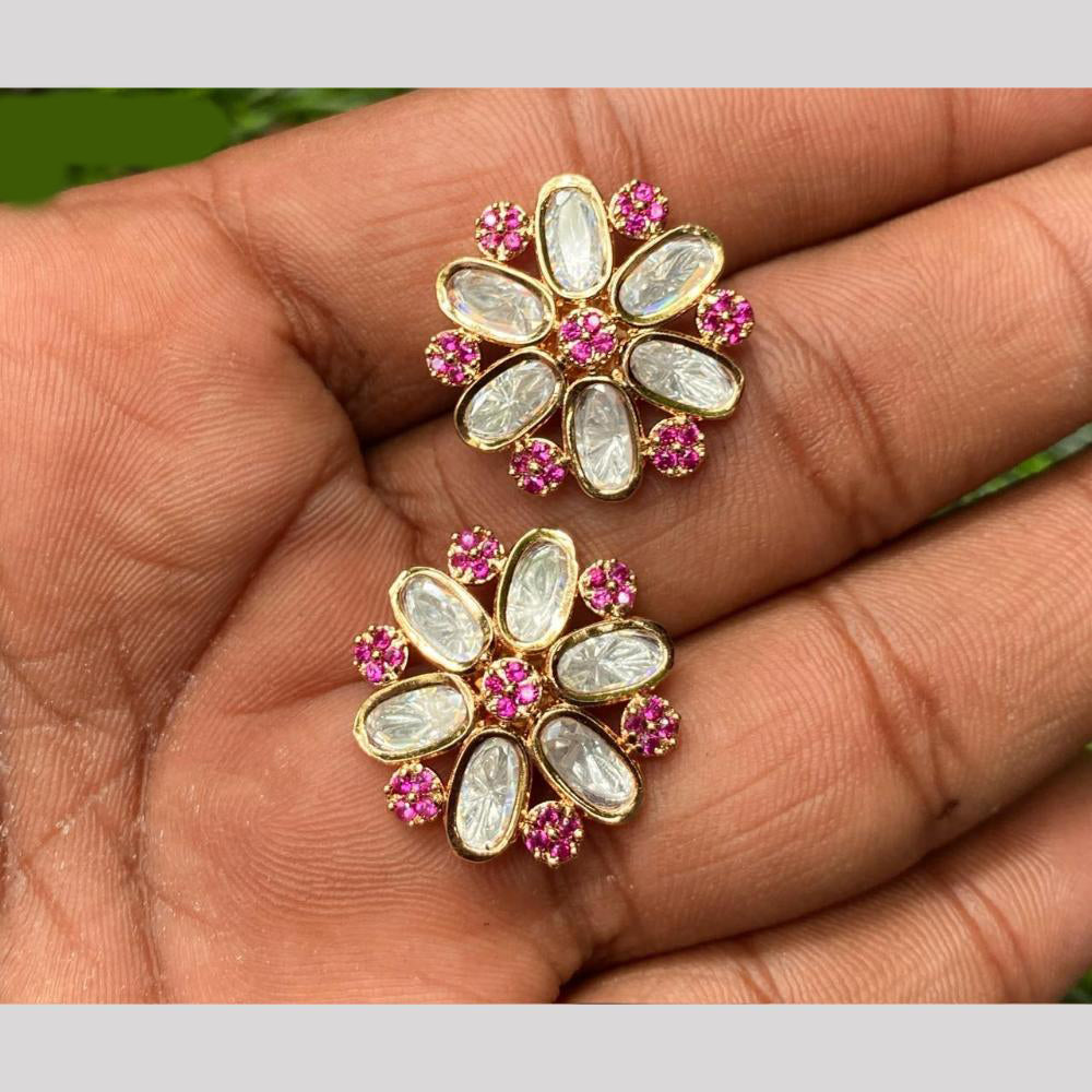Amoliya Jewels Gold Plated Polki Kundan Stud Earrings