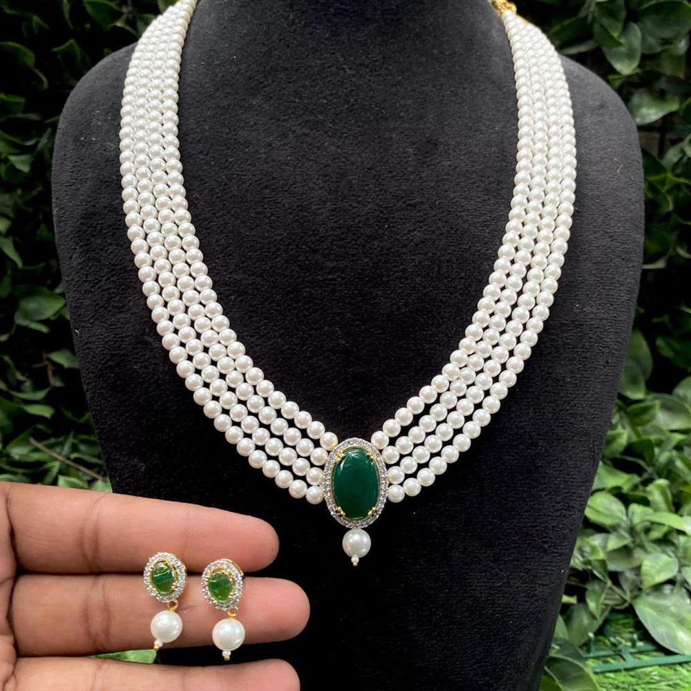 Amoliya Jewels Gold Plated Pota Stone And Pearls Long Necklace Set