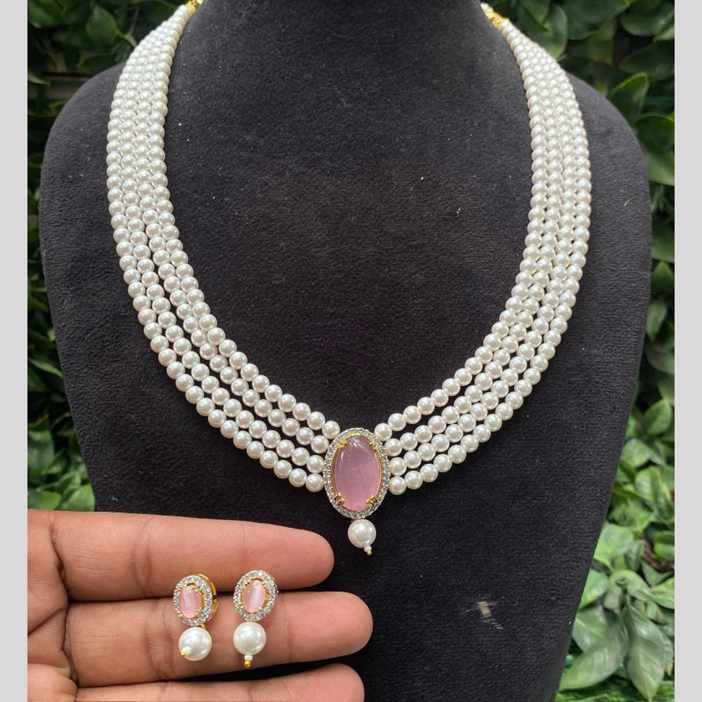 Amoliya Jewels Gold Plated Pota Stone And Pearls Long Necklace Set