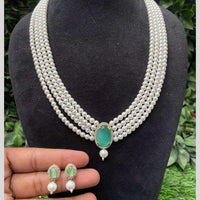 Amoliya Jewels Gold Plated Pota Stone And Pearls Long Necklace Set